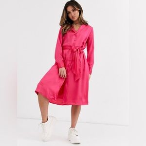 NA-KD satin dress in neon pink